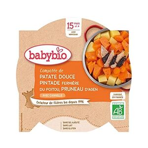 BabyBio Assiette Compotée de Patate Douce Pintade Fermière du Poitou aux Pruneaux 260 g 15+ Mois - Publicité
