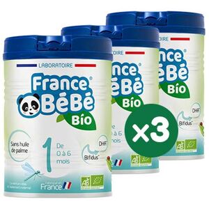 FRANCE BéBé BIO Lait infantile pour bébé 1er âge en poudre 0 à 6 mois Lait fabriqué en France BIFIDUS SANS HUILE DE PALME Pack 3 boîtes de 800g - Publicité FRANCE BéBé BIO Lait infantile pour bébé 1er âge en poudre 0 à 6 mois Lait fabriqué en France BIFIDUS SANS HUILE DE PALME Pack 3 boîtes de 800g - Publicité