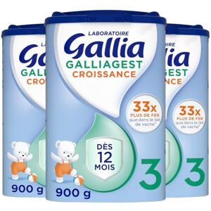 Gallia Laboratoire gest Croissance 3ème âge Lait en Poudre pour Bébé Dès 12 Mois 78 Biberons Lot de 3x900g - Publicité Gallia Laboratoire gest Croissance 3ème âge Lait en Poudre pour Bébé Dès 12 Mois 78 Biberons Lot de 3x900g - Publicité