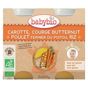 BabyBio Pots carotte, butternut, poulet fermier & riz, dès 6 mois, bio Les 2 pots de 200g - Publicité