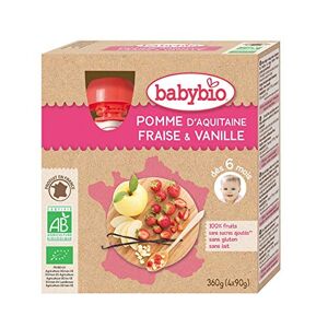 Babybio Mes Fruits Bio Gourde Pomme Fraise Vanille 4x90g - Publicité