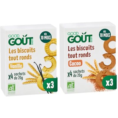 Good Goût Biscuits Tout Ronds Vanille Et Cacao Biscuits Bébé Dès 10 Mois Bio sans Huile De Palme 4 sachets Lot de 6 - Publicité Good Goût Biscuits Tout Ronds Vanille Et Cacao Biscuits Bébé Dès 10 Mois Bio sans Huile De Palme 4 sachets Lot de 6 - Publicité