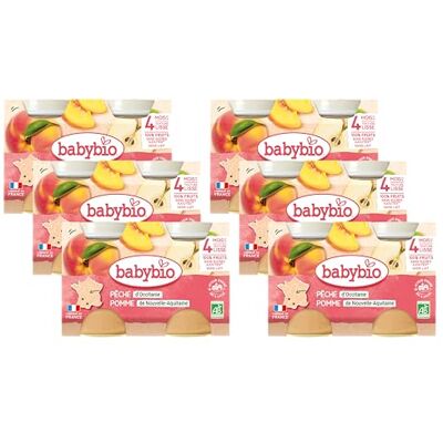 Babybio Petits Pots Pêche Pomme 2x130g 4+ Mois Lot de 6 BIO - Publicité Babybio Petits Pots Pêche Pomme 2x130g 4+ Mois Lot de 6 BIO - Publicité