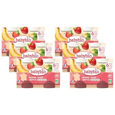 Babybio Petits Pots Banane Fraise Menthe 2x130 g PACK de 6 6 Mois BIO - Publicité Babybio Petits Pots Banane Fraise Menthe 2x130 g PACK de 6 6 Mois BIO - Publicité