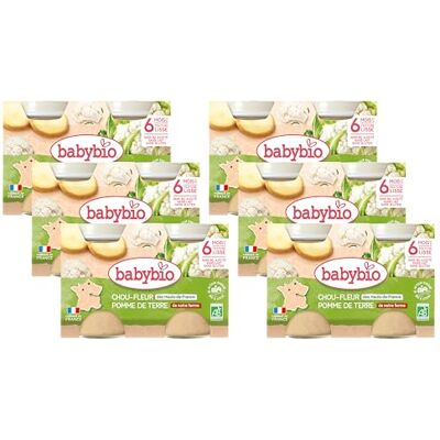 Babybio Petits Pots Chou-fleur de Bretagne Pomme de terre de notre Ferme 2 x 130 g 8+ Mois Bio 0.26 kg 1 Unité Pack de 6 - Publicité Babybio Petits Pots Chou-fleur de Bretagne Pomme de terre de notre Ferme 2 x 130 g 8+ Mois Bio 0.26 kg 1 Unité Pack de 6 - Publicité
