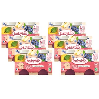 Babybio Petits Pots Pomme d'Aquitaine/Myrtille 260 g Pack de 6 4 Mois Bio - Publicité Babybio Petits Pots Pomme d'Aquitaine/Myrtille 260 g Pack de 6 4 Mois Bio - Publicité