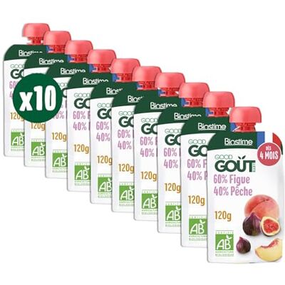 Good Goût Gourde Figue Pêche Dessert bébé dès 4 mois 60% figue 40% pêche Format Nomade 10x120g - Publicité Good Goût Gourde Figue Pêche Dessert bébé dès 4 mois 60% figue 40% pêche Format Nomade 10x120g - Publicité
