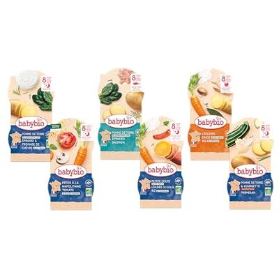 Babybio 12 petits plats pour bébé Repas midi et soir Dès 8 Mois 6 recettes BIO 12 x 200g - Publicité Babybio 12 petits plats pour bébé Repas midi et soir Dès 8 Mois 6 recettes BIO 12 x 200g - Publicité