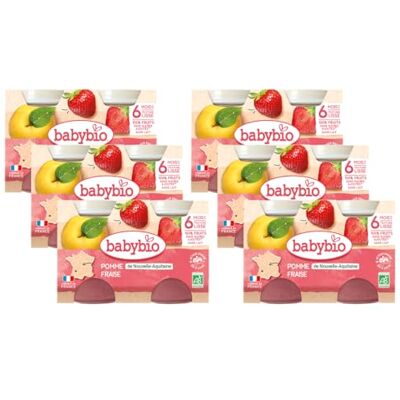 Babybio Petits Pots Pomme d'Aquitaine Fraise 2x130 g PACK de 6 6 Mois BIO - Publicité Babybio Petits Pots Pomme d'Aquitaine Fraise 2x130 g PACK de 6 6 Mois BIO - Publicité