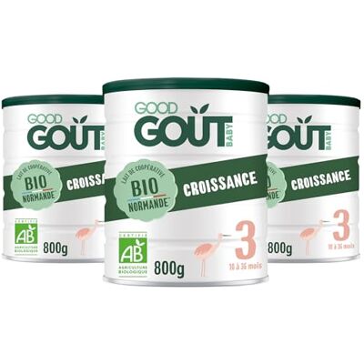 Good Goût Lot de 3 Lait Infantile 3ème Âge Lait de Croissance Format Poudre de 10 Mois à 3 Ans sans Huile de Palme sans Maltodextrine Crème de Lait Bio Fabriqué en Normandie 800 g - Publicité Good Goût Lot de 3 Lait Infantile 3ème Âge Lait de Croissance Format Poudre de 10 Mois à 3 Ans sans Huile de Palme sans Maltodextrine Crème de Lait Bio Fabriqué en Normandie 800 g - Publicité