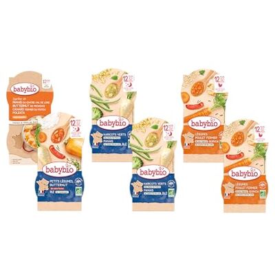 Babybio 12 petits plats pour bébé Repas midi et soir Dès 12 Mois 6 recettes BIO 12 x 200g - Publicité Babybio 12 petits plats pour bébé Repas midi et soir Dès 12 Mois 6 recettes BIO 12 x 200g - Publicité