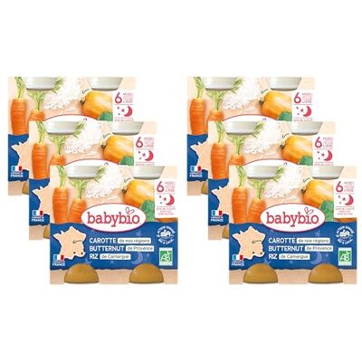 Babybio Bonne Nuit Petits Pots Carotte des Landes Butternut Riz 2x200g PACK de 6 6Mois BIO - Publicité Babybio Bonne Nuit Petits Pots Carotte des Landes Butternut Riz 2x200g PACK de 6 6Mois BIO - Publicité