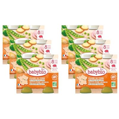 Babybio Petits Pots Pomme de terre Petits pois Jambon 2x200g Lot de 6 8+ Mois – BIO - Publicité Babybio Petits Pots Pomme de terre Petits pois Jambon 2x200g Lot de 6 8+ Mois – BIO - Publicité