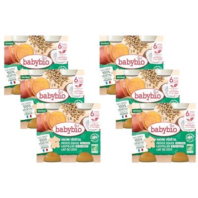 Babybio Petits pots Hachis végétal Patate douce Lentilles Lait de coco 6+ mois 2 x 200g BIO Lot de 6 - Publicité Babybio Petits pots Hachis végétal Patate douce Lentilles Lait de coco 6+ mois 2 x 200g BIO Lot de 6 - Publicité