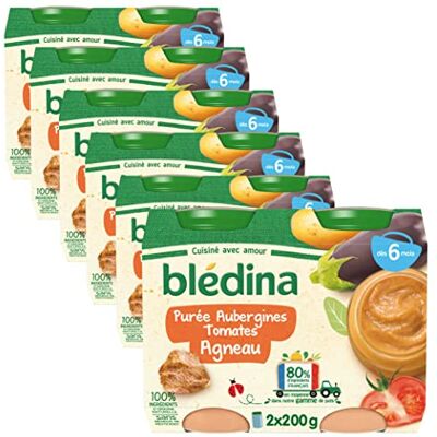 Blédina Petits pots pour bébé Purée Aubergines Tomates Agneau 80% d'ingrédients Français Dès 6 mois 12 pots de 200g - Publicité Blédina Petits pots pour bébé Purée Aubergines Tomates Agneau 80% d'ingrédients Français Dès 6 mois 12 pots de 200g - Publicité
