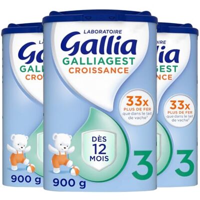 Gallia Laboratoire gest Croissance 3ème âge Lait en Poudre pour Bébé Dès 12 Mois 78 Biberons Lot de 3x900g - Publicité Gallia Laboratoire gest Croissance 3ème âge Lait en Poudre pour Bébé Dès 12 Mois 78 Biberons Lot de 3x900g - Publicité