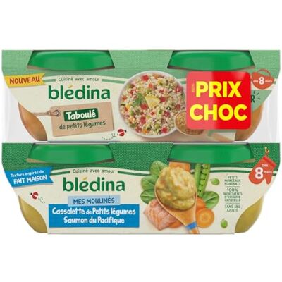 Blédina BLEDINA Bols Mes Moulinés 2 Petits Légumes Saumon du Pacifique plus 2 Taboulé de Petits Légumes (Prêt à Déguster) dès 8 Mois 4 x 200 g (Prix Choc) - Publicité Blédina BLEDINA Bols Mes Moulinés 2 Petits Légumes Saumon du Pacifique plus 2 Taboulé de Petits Légumes (Prêt à Déguster) dès 8 Mois 4 x 200 g (Prix Choc) - Publicité