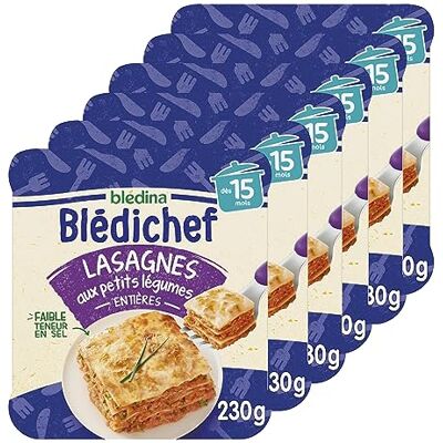 Blédina Blédichef Repas bébé 15 mois 6 plats lasagnes aux petits légumes Faible teneur en sel Dès 15 Mois 6 Assiettes de 230g - Publicité Blédina Blédichef Repas bébé 15 mois 6 plats lasagnes aux petits légumes Faible teneur en sel Dès 15 Mois 6 Assiettes de 230g - Publicité