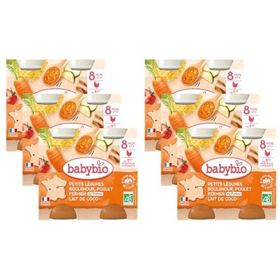 Babybio Petits pots Petits légumes Boulghour Poulet Lait de coco avec morceaux BIO 8+ mois 2x200g Lot de 6 - Publicité Babybio Petits pots Petits légumes Boulghour Poulet Lait de coco avec morceaux BIO 8+ mois 2x200g Lot de 6 - Publicité