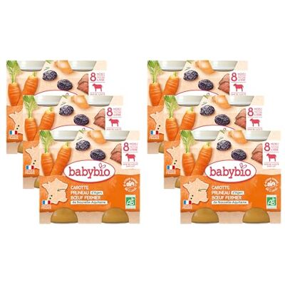 Babybio Pots Carotte Pruneau Bœuf Fermier d'Aquitaine/du Limousin 2x200 g Lot de 6 Bio - Publicité Babybio Pots Carotte Pruneau Bœuf Fermier d'Aquitaine/du Limousin 2x200 g Lot de 6 Bio - Publicité
