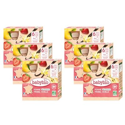 Babybio Gourdes Pomme Fraise Vanille BIO 4x90g Lot de 6 - Publicité Babybio Gourdes Pomme Fraise Vanille BIO 4x90g Lot de 6 - Publicité