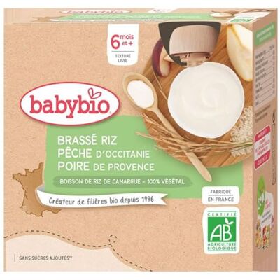 Babybio Brassés Végétaux Gourdes Brassé Végétal Base Riz Pêche d'Occitanie Poire de Provence 4 x 85 g 6+ Mois Bio 0.34 kg 1 Unité Pack de 6 - Publicité Babybio Brassés Végétaux Gourdes Brassé Végétal Base Riz Pêche d'Occitanie Poire de Provence 4 x 85 g 6+ Mois Bio 0.34 kg 1 Unité Pack de 6 - Publicité