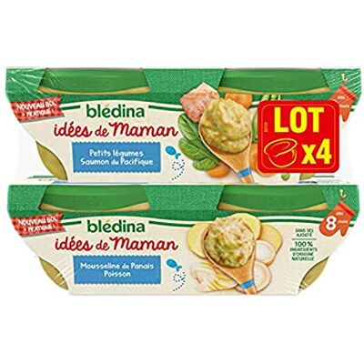 Blédina Idees de Maman bols 2 petits légumes saumon du pacifique / 2 mousseline de panais poisson dès 8 mois 4x200g - Publicité Blédina Idees de Maman bols 2 petits légumes saumon du pacifique / 2 mousseline de panais poisson dès 8 mois 4x200g - Publicité