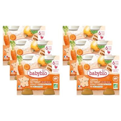 Babybio Petits Pots Carotte Courge Butternut Poulet Riz 2x200g 6+ Mois BIO Lot de 6 - Publicité Babybio Petits Pots Carotte Courge Butternut Poulet Riz 2x200g 6+ Mois BIO Lot de 6 - Publicité