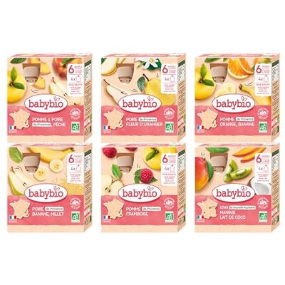 Babybio Gourdes de Purées de Fruits pour bébé BIO Dès 6 Mois 24x90g (4x6 variétés) - Publicité Babybio Gourdes de Purées de Fruits pour bébé BIO Dès 6 Mois 24x90g (4x6 variétés) - Publicité