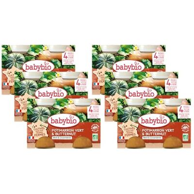 Babybio Petits pots Potimarron Vert et Courge Butternut 4+ mois 2x130g Lot de 6 BIO - Publicité Babybio Petits pots Potimarron Vert et Courge Butternut 4+ mois 2x130g Lot de 6 BIO - Publicité