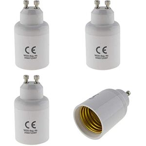 SeKi Lot de 4 adaptateurs GU10 à E27 Blanc Thermoplastique, métal Base E14 Montage sur table 230V Adaptateur pour ampoule LED et sources d'énergie - Publicité SeKi Lot de 4 adaptateurs GU10 à E27 Blanc Thermoplastique, métal Base E14 Montage sur table 230V Adaptateur pour ampoule LED et sources d'énergie - Publicité