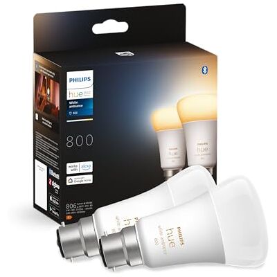 Philips White Ambiance ampoule LED connectée B22, équivalent 60W, 800 lumen, compatible Bluetooth, pack de 2, fonctionne avec Alexa, Google Assistant et Apple Homekit - Publicité Philips White Ambiance ampoule LED connectée B22, équivalent 60W, 800 lumen, compatible Bluetooth, pack de 2, fonctionne avec Alexa, Google Assistant et Apple Homekit - Publicité