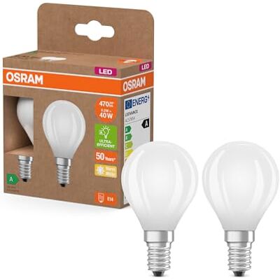 Osram LED Superstar Classic P 40 en forme de mini bouclassique en verre dépoli, 2,2 W, 470 lm,E14, lumière blanc chaud de 2700 K, EEK A, diamètre 45 mm, lot de 2 - Publicité Osram LED Superstar Classic P 40 en forme de mini bouclassique en verre dépoli, 2,2 W, 470 lm,E14, lumière blanc chaud de 2700 K, EEK A, diamètre 45 mm, lot de 2 - Publicité
