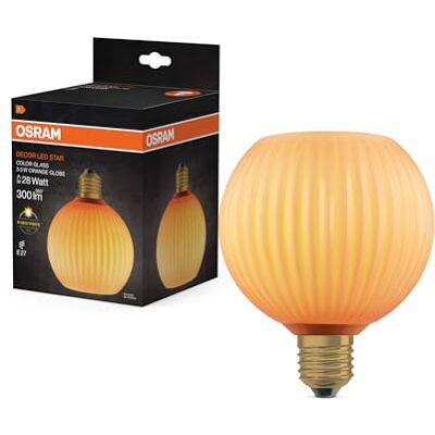 Osram Lampe LED DECOR FLAT en verre coloré, globe Ø125mm, orange, E27, 3,5W, 300lm, 2700K, blanc chaud, IP20, effet de couleur - Publicité Osram Lampe LED DECOR FLAT en verre coloré, globe Ø125mm, orange, E27, 3,5W, 300lm, 2700K, blanc chaud, IP20, effet de couleur - Publicité