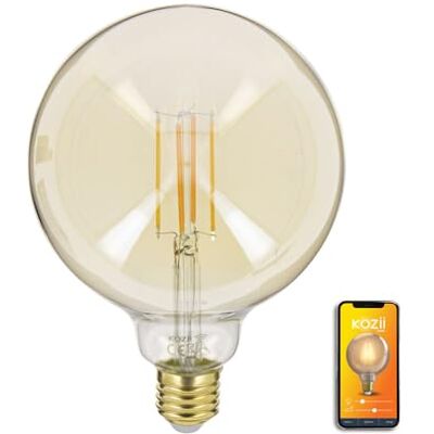 KOZII , Ampoule LED Connectée E27 G125 Filament Verre Ambré 5,5W, Éclairage Multi-Blancs avec Variation de Luminosité, Idéale pour Décoration Intérieure et Ambiance Personnalisée. Publicité KOZII , Ampoule LED Connectée E27 G125 Filament Verre Ambré 5,5W, Éclairage Multi-Blancs avec Variation de Luminosité, Idéale pour Décoration Intérieure et Ambiance Personnalisée. Publicité