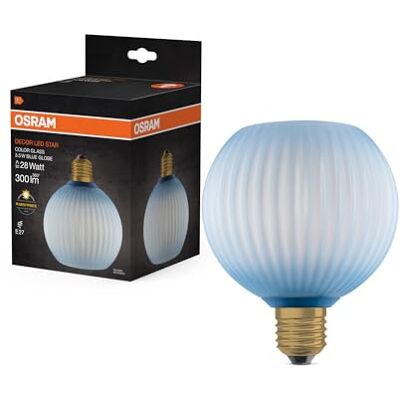 Osram Lampe LED DECOR FLAT en verre coloré, globe Ø125mm, bleu, E27, 3,5W, 300lm, 2700K, blanc chaud, IP20, effet de couleur - Publicité Osram Lampe LED DECOR FLAT en verre coloré, globe Ø125mm, bleu, E27, 3,5W, 300lm, 2700K, blanc chaud, IP20, effet de couleur - Publicité