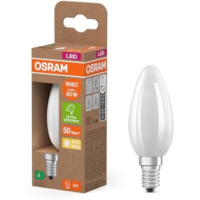 Osram de classe énergétique en forme de mini bougie classique, 3,8 W / 806 lm, EEK A, lumière blanc chaud (2 700 K), CRI 80, en verre dépoli sans plomb, culot E14, IP20, 35 mm DM, lot de 6 - Publicité Osram de classe énergétique en forme de mini bougie classique, 3,8 W / 806 lm, EEK A, lumière blanc chaud (2 700 K), CRI 80, en verre dépoli sans plomb, culot E14, IP20, 35 mm DM, lot de 6 - Publicité