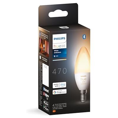 Philips White Ambiance, ampoule LED connectée flamme E14, compatible Bluetooth, fonctionne avec Alexa, Google Assistant et Apple Homekit - Publicité Philips White Ambiance, ampoule LED connectée flamme E14, compatible Bluetooth, fonctionne avec Alexa, Google Assistant et Apple Homekit - Publicité