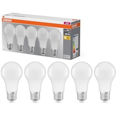Osram Lampe LED Base Classic A60 forme d'ampoule 8W 827, 2700K blanc chaud, E27, mate, 806 lm, résistante aux chocs et aux vibrations - Publicité Osram Lampe LED Base Classic A60 forme d'ampoule 8W 827, 2700K blanc chaud, E27, mate, 806 lm, résistante aux chocs et aux vibrations - Publicité