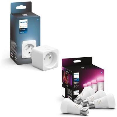 Philips 4 x Ampoule E27 White and Color Ambiance + Prise connectée 800 lumens, contrôle Bluetooth Eclairage connecté compatible avec Alexa, Google Assistant et Apple Homekit - Publicité Philips 4 x Ampoule E27 White and Color Ambiance + Prise connectée 800 lumens, contrôle Bluetooth Eclairage connecté compatible avec Alexa, Google Assistant et Apple Homekit - Publicité