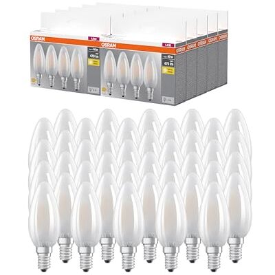 Osram LED BASE B40, pack avantage de 40 lampes, remplace les ampoules 40W classiques, 4W, blanc chaud (2700K), verre mat, non dimmable, forme de bougie, E14 - Publicité Osram LED BASE B40, pack avantage de 40 lampes, remplace les ampoules 40W classiques, 4W, blanc chaud (2700K), verre mat, non dimmable, forme de bougie, E14 - Publicité