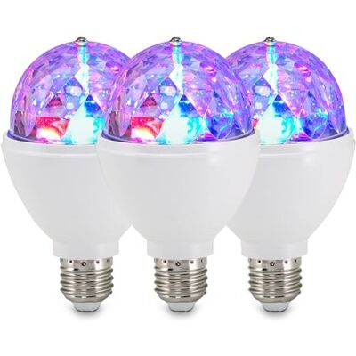 Briloner Lot de 3 ampoules RGB, E27, 3 W, changement de couleur par rotation, boule disco, lumière disco, lumière fête, décoration fête, lampe, ampoule, 7,3 x 12,9 cm, blanc - Publicité Briloner Lot de 3 ampoules RGB, E27, 3 W, changement de couleur par rotation, boule disco, lumière disco, lumière fête, décoration fête, lampe, ampoule, 7,3 x 12,9 cm, blanc - Publicité