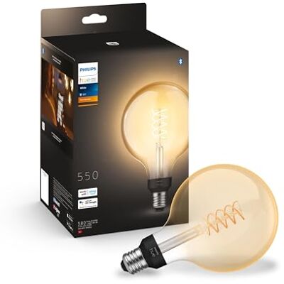 Philips White, ampoule vintage filament E27 compatible Bluetooth, format Giant Globe, fonctionne avec Alexa, Google Assistant et Apple Homekit - Publicité Philips White, ampoule vintage filament E27 compatible Bluetooth, format Giant Globe, fonctionne avec Alexa, Google Assistant et Apple Homekit - Publicité