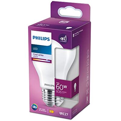 Philips Ampoule LED Non dimmable E27 60W Blanc Froid - Publicité Philips Ampoule LED Non dimmable E27 60W Blanc Froid - Publicité