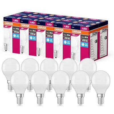 Osram Valeur d'étoile LED Classic P40 LAMPE LED pour socket E14, forme de goutte, FR, 470 lumens, blanc froid (4000K), remplacement des ampoules de 40W conventionnelles, non dimmables, 10 pack - Publicité Osram Valeur d'étoile LED Classic P40 LAMPE LED pour socket E14, forme de goutte, FR, 470 lumens, blanc froid (4000K), remplacement des ampoules de 40W conventionnelles, non dimmables, 10 pack - Publicité