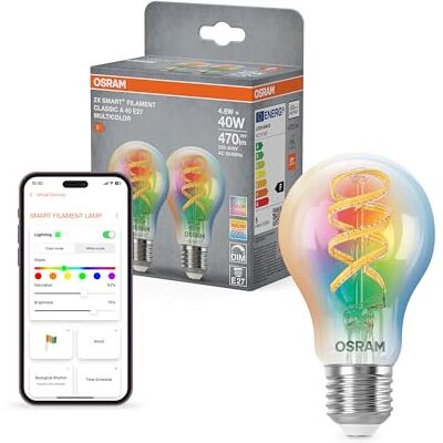 Osram SMART+ Lampe filament RGB (lot de 2, E27, 5W) – 16M couleurs – blanc chaud à froid (2700–6500K) – compatible Matter via Wi-Fi – Alexa, Google, Apple - Publicité Osram SMART+ Lampe filament RGB (lot de 2, E27, 5W) – 16M couleurs – blanc chaud à froid (2700–6500K) – compatible Matter via Wi-Fi – Alexa, Google, Apple - Publicité