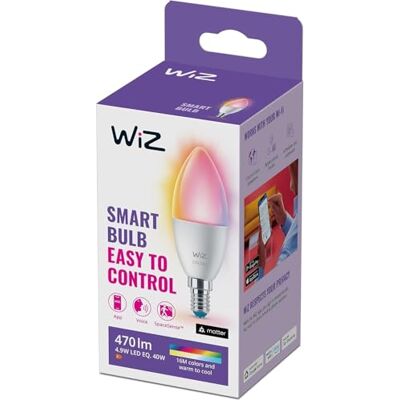 WiZ Ampoule LED Connectée, Couleur, Ampoule E14 Flamme, équivalent 40W, avec détecteur de mouvement, Connexion Wi-Fi, Contrôle possible par la Voix, App, Alexa, Google Assistant et Apple HomeKit - Publicité WiZ Ampoule LED Connectée, Couleur, Ampoule E14 Flamme, équivalent 40W, avec détecteur de mouvement, Connexion Wi-Fi, Contrôle possible par la Voix, App, Alexa, Google Assistant et Apple HomeKit - Publicité