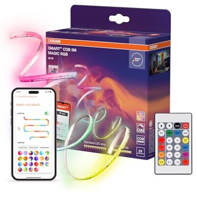 Osram SMART WIFI COB Rubans COB décoratifs multicolores avec MAGIC RGB, WiFi et effet de lumière homogène, gradable, silicone, 5 m, ampoule non interchangeable - Publicité Osram SMART WIFI COB Rubans COB décoratifs multicolores avec MAGIC RGB, WiFi et effet de lumière homogène, gradable, silicone, 5 m, ampoule non interchangeable - Publicité