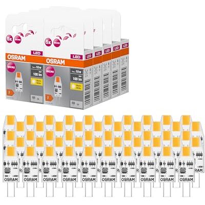 Osram LED BASE PIN MICRO, pack avantage de 50 lampes basse tension, remplace les lampes spéciales PIN 10W classiques, blanc chaud (2700K), 1W, G4, verre mat, non dimmable, ultra-compact - Publicité Osram LED BASE PIN MICRO, pack avantage de 50 lampes basse tension, remplace les lampes spéciales PIN 10W classiques, blanc chaud (2700K), 1W, G4, verre mat, non dimmable, ultra-compact - Publicité