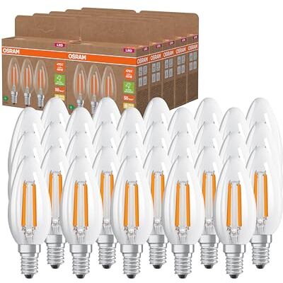Osram Lampes LED haute efficacité avec classe énergétique A, pack avantage de 30 lampes, remplace les ampoules 40W classiques, forme de bougie, blanc chaud (2700K), E14, verre filament - Publicité Osram Lampes LED haute efficacité avec classe énergétique A, pack avantage de 30 lampes, remplace les ampoules 40W classiques, forme de bougie, blanc chaud (2700K), E14, verre filament - Publicité